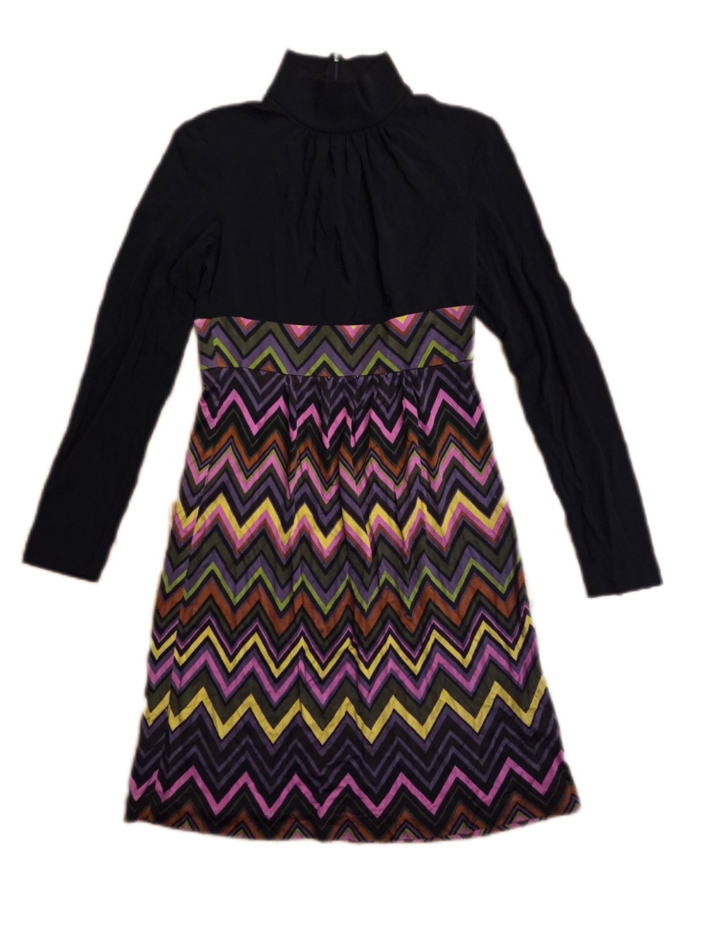Trina Turk Black Top Multicolor Chevron Color Block Black Turtleneck Skirt Dress